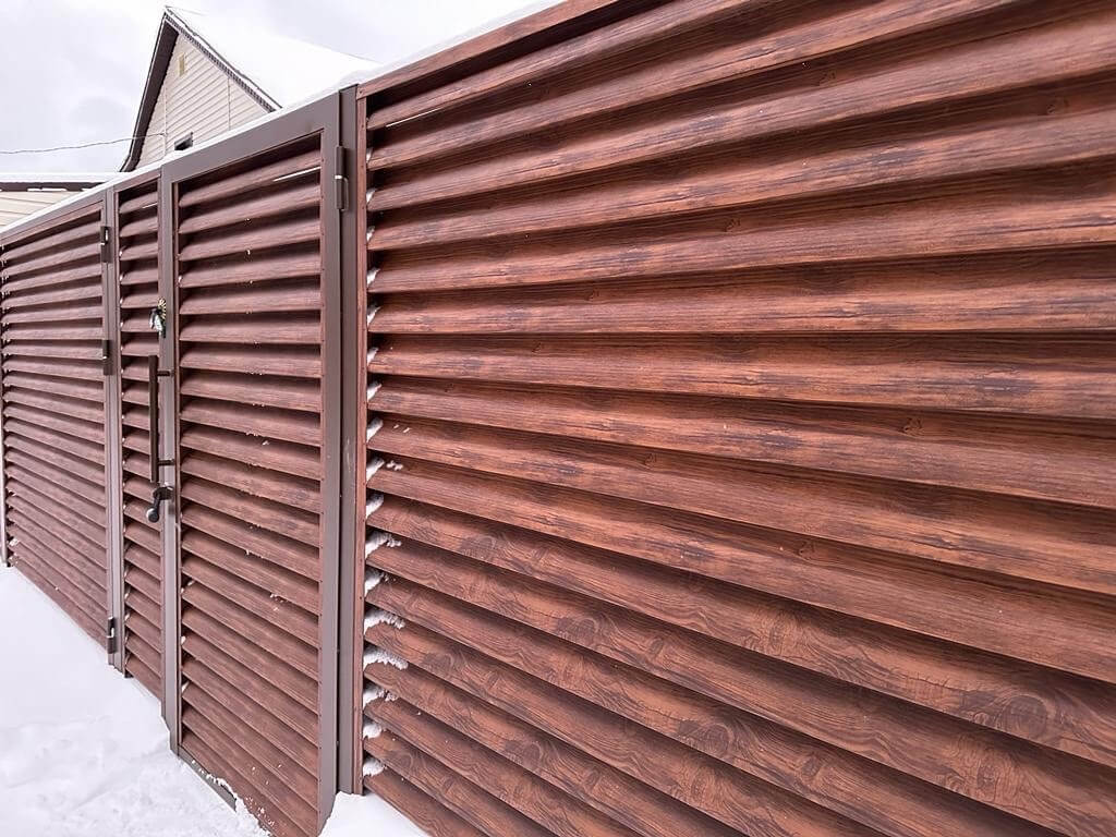 Забор-жалюзи из ламелей еврожалюзи 43м Каштан Printech фото 1 в Новомосковске